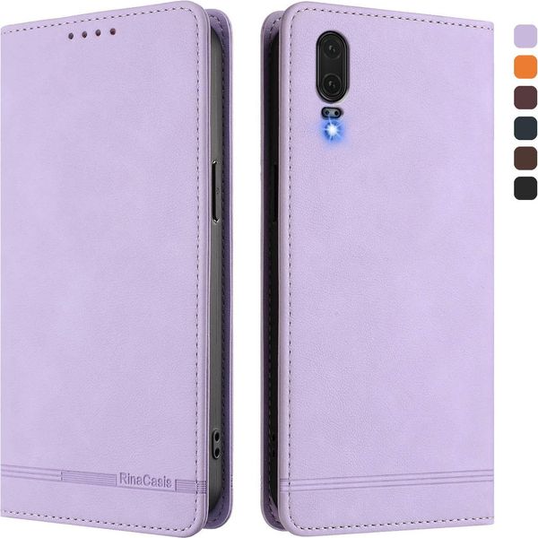 Custodia Per Huawei P20, Custodia Retro In Finto Cuoio Con Supporto E Slot Per Carte Di Credito Viola-image