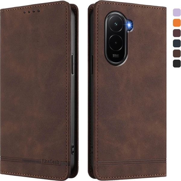 Custodia Per Xiaomi Poco M7 4G, Custodia Retro In Finto Cuoio Con Supporto E Slot Per Carte Marrone-image