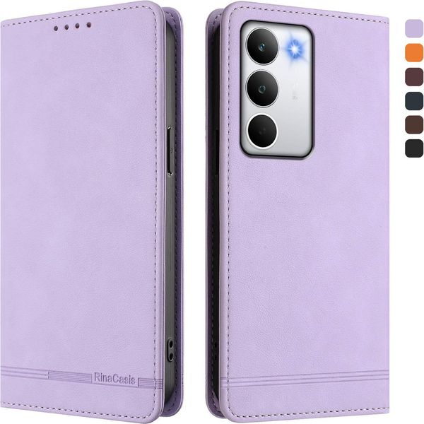 Custodia Per Realme C71, Custodia Retro In Finto Cuoio Flip Con Supporto E Slot Per Carte Purple-image