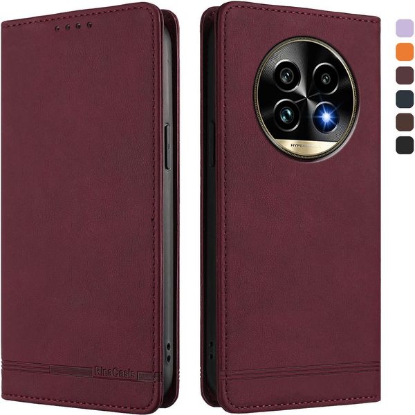Custodia Per Realme 13 Pro /Realme 13 Pro+ 5G, Custodia Retro In Finto Cuoio Flip Con Supporto E Slot Per Carte Rosso-image
