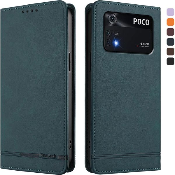 Custodia Per Xiaomi Poco M4 Pro 4G, Retro Custodia Flip In Finto Cuoio Con Supporto E Slot Per Carte Verde-image
