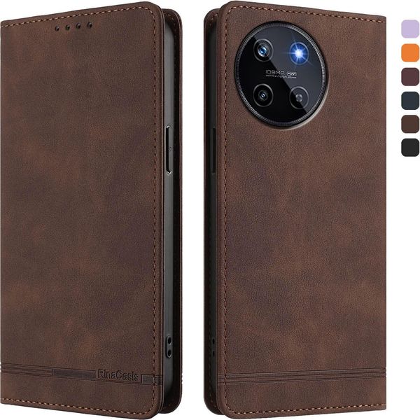 Custodia Per Realme 11 4G, Custodia Retro In Finto Cuoio Con Supporto E Slot Per Carte Di Credito Marrone-image