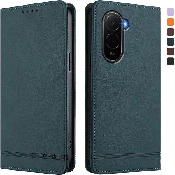 Custodia Per Xiaomi Poco M7 4G, Custodia Retro In Finto Cuoio Con Supporto E Slot Per Carte Verde-image