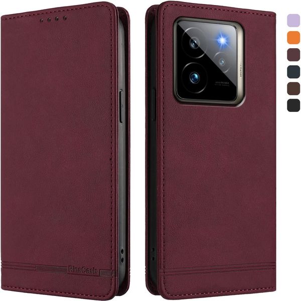 Custodia Per Realme Gt 7 Pro, Custodia Retro In Finto Cuoio Con Supporto E Slot Per Carte Rosso-image
