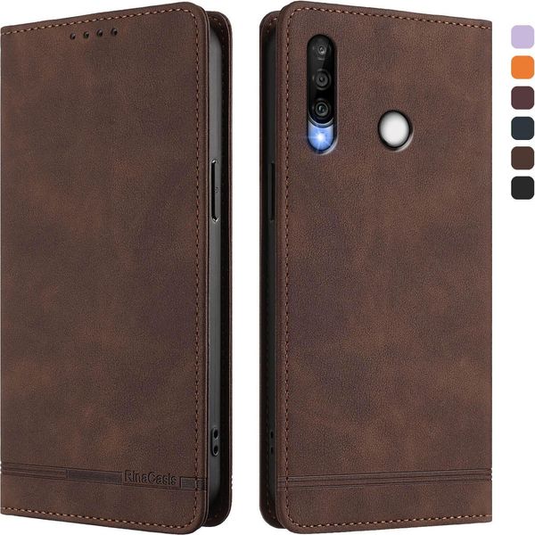 Custodia Per Huawei P30 Lite, Custodia Retro In Finto Cuoio Con Supporto E Slot Per Carte Di Credito Marrone-image