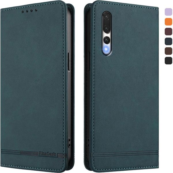 Custodia Per Huawei P20 Pro, Custodia Retro In Finto Cuoio Con Supporto E Slot Per Carte Verde-image