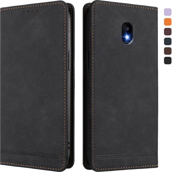 Custodia Per Samsung Galaxy J5 2017, Retro Custodia Flip In Finto Cuoio Con Supporto E Slot Per Schede Nero-image