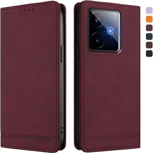 Custodia Per Realme Gt 7, Custodia Retro In Finto Cuoio Flip Con Supporto E Slot Per Carte Di Credito Rosso-image
