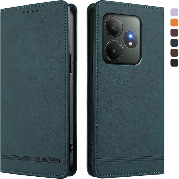 Custodia Per Realme Gt 6/Realme Gt 6T, Custodia Retro In Finto Cuoio Con Supporto E Slot Per Carte Verde-image