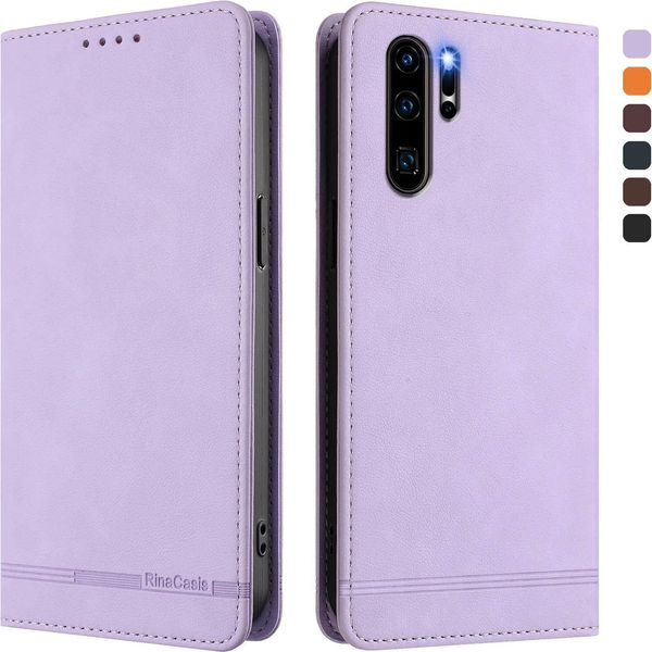 Custodia Per Huawei P30 Pro, Custodia Retro In Finto Cuoio Flip Con Supporto E Slot Per Carte Purple-image