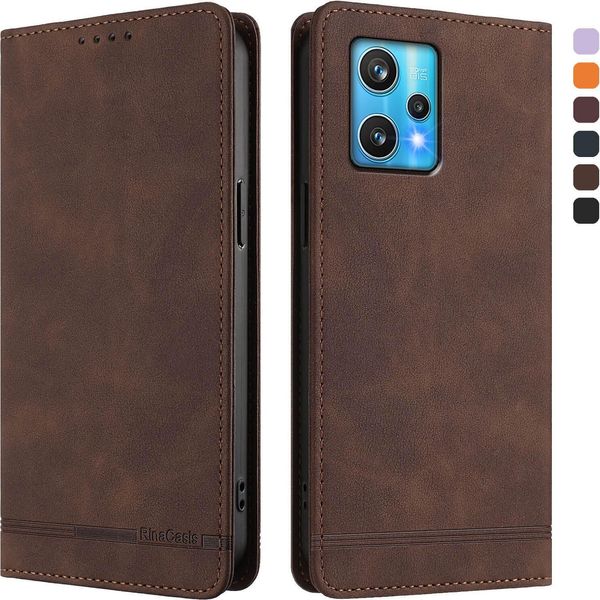 Custodia Per Realme 9 4G/Realme 9 Pro+ 5G, Custodia Retro In Finto Cuoio Con Supporto E Slot Per Carte Di Credito Marrone-image