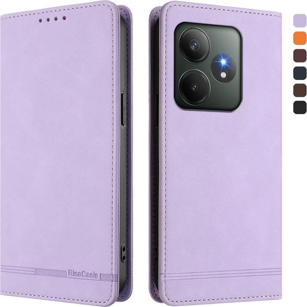 Custodia Per Realme Gt 6/Realme Gt 6T, Custodia Retro In Finto Cuoio Flip Con Supporto E Slot Per Carte Di Credito Viola-image