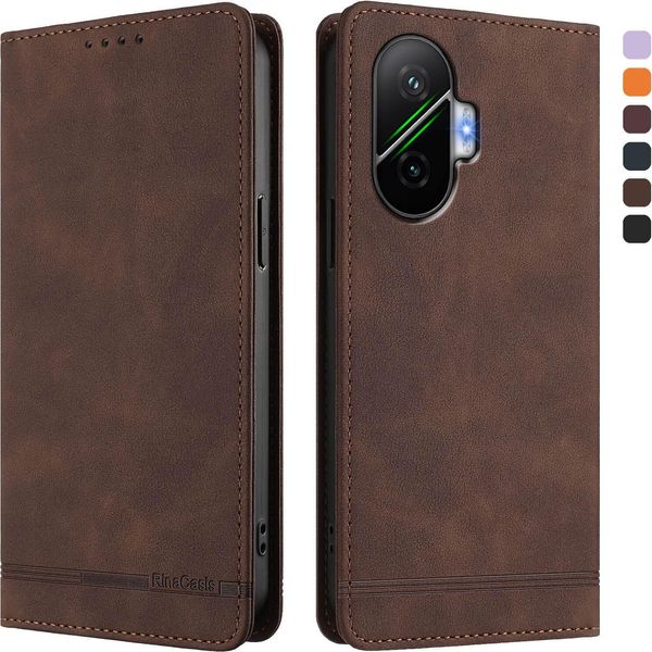 Custodia Per Xiaomi Poco F7, Retro In Finto Cuoio Flip Case Con Supporto E Slot Per Schede Brown-image