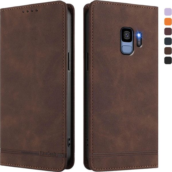 Custodia Per Samsung Galaxy S9, Custodia Retro In Finto Cuoio Con Supporto E Slot Per Carte Di Credito Marrone-image