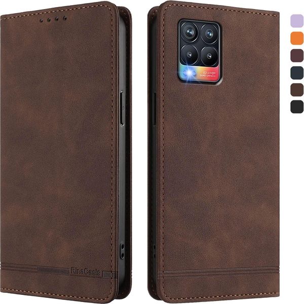 Custodia Per Realme 8 4G/Realme 8 Pro 4G, Custodia Retro In Finto Cuoio Flip Con Supporto E Slot Per Carte Di Credito Marrone-image