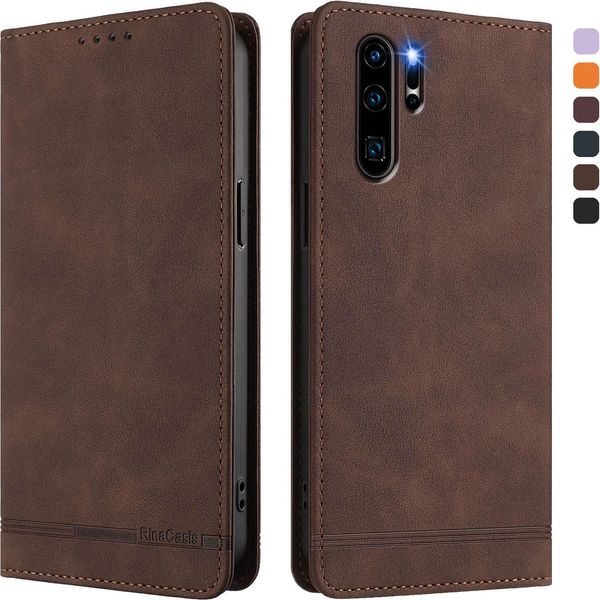 Custodia Per Huawei P30 Pro, Custodia Retro In Finto Cuoio Con Supporto E Slot Per Carte Di Credito Marrone-image