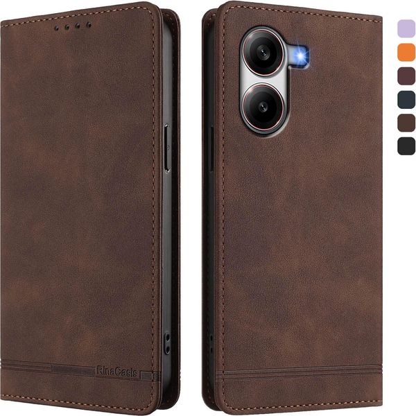 Custodia Per Xiaomi Poco X7 Pro, Retro Custodia In Finto Cuoio Flip Con Supporto E Slot Per Schede Brown-image