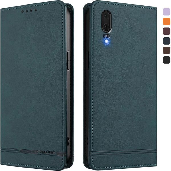 Custodia Per Huawei P20, Custodia Retro In Finto Cuoio Con Supporto E Slot Per Carte Verde-image