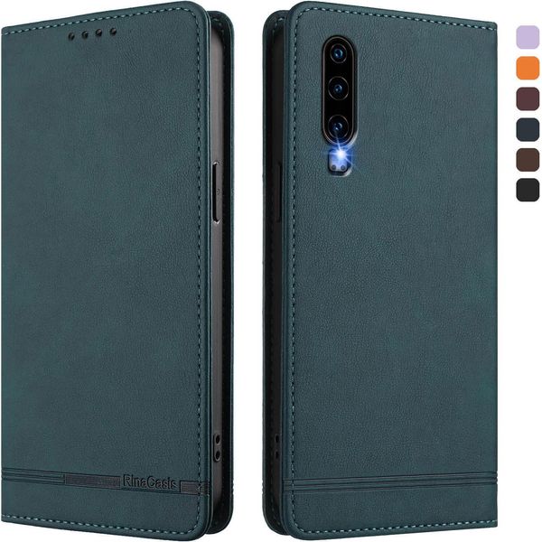 Custodia Per Huawei P30, Custodia Retro In Finto Cuoio Con Supporto E Slot Per Carte Verde-image