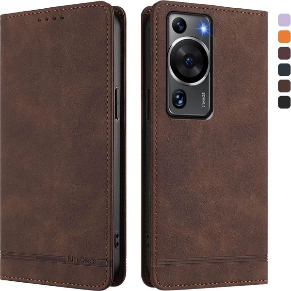 Custodia Per Huawei P60 / P60 Pro, Custodia Retro In Finto Cuoio Con Supporto E Slot Per Carte Di Credito Marrone-image