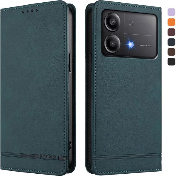 Custodia Per Xiaomi Poco X6 Neo, Custodia Retro In Finto Cuoio Con Supporto E Slot Per Carte Verde-image