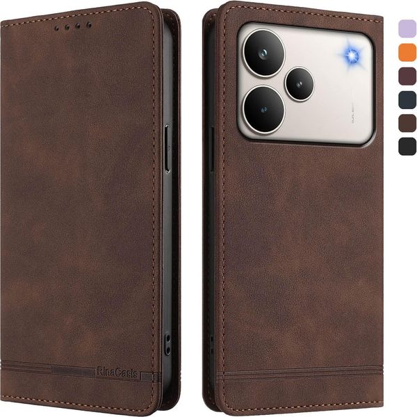 Custodia Per Realme P4 Pro, Custodia Retro In Finto Cuoio Con Supporto E Slot Per Carte Di Credito Marrone-image