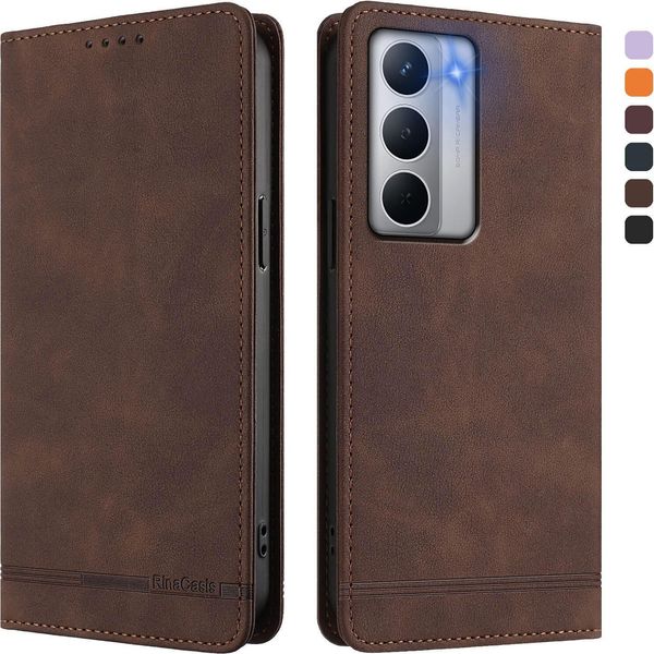 Custodia Per Realme Narzo 80X, Custodia Retro In Finto Cuoio Con Supporto E Slot Per Carte Di Credito Marrone-image
