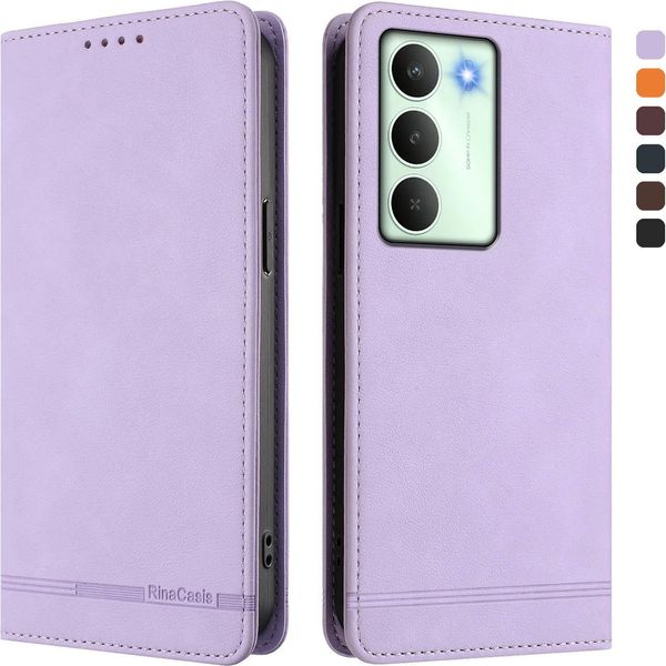 Custodia Per Realme14X/Realme C75 5G, Custodia Retro In Finto Cuoio Con Supporto E Slot Per Carte Di Credito Viola-image