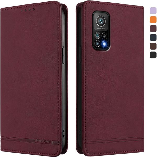 Custodia Per Xiaomi Mi 10T / Mi 10T Pro, Retro Custodia Flip In Finto Cuoio Con Supporto E Slot Per Schede Rosso-image