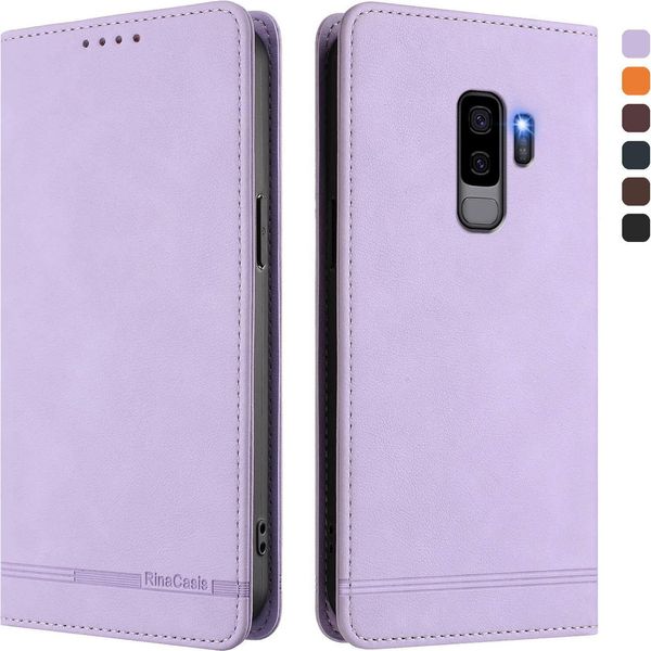 Custodia Per Samsung Galaxy S9 Plus, Custodia Retro In Finto Cuoio Con Supporto E Slot Per Carte Di Credito Viola-image