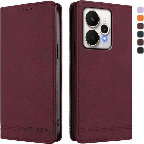 Custodia Per Realme 15 /Realme 15 Pro 5G, Retro Custodia Flip In Finto Cuoio Con Supporto E Slot Per Carte Rosso-image