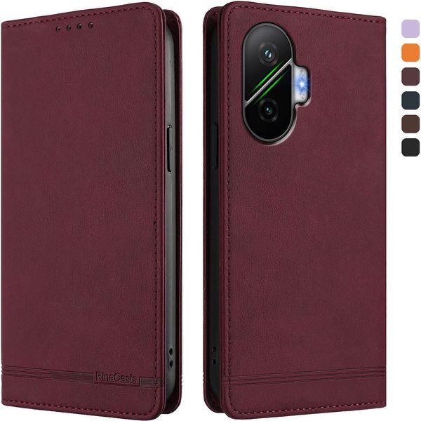 Custodia Per Xiaomi Poco F7, Retro Custodia In Finto Cuoio Flip Con Supporto E Slot Per Carte Rosso-image