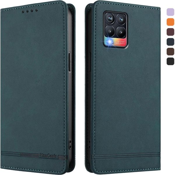 Custodia Per Realme 8 4G/Realme 8 Pro 4G, Custodia Retro In Finto Cuoio Flip Con Supporto E Slot Per Carte Verde-image