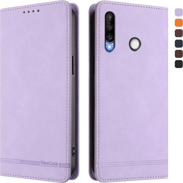 Custodia Per Huawei P30 Lite, Custodia Retro In Finto Cuoio Flip Con Supporto E Slot Per Carte Purple-image