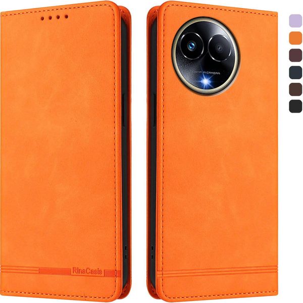 Custodia Per Realme 11 5G, Custodia Retro In Finto Cuoio Con Supporto E Slot Per Carte Di Credito Arancione-image