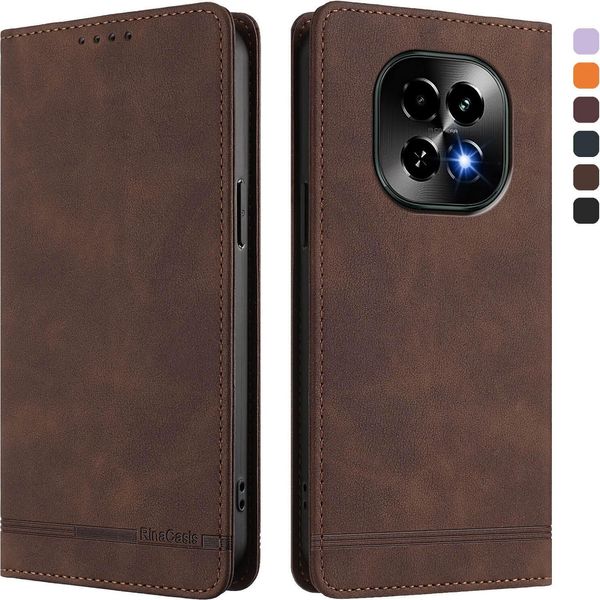 Custodia Per Realme C63 5G, Custodia Retro In Finto Cuoio Con Supporto E Slot Per Carte Di Credito Marrone-image