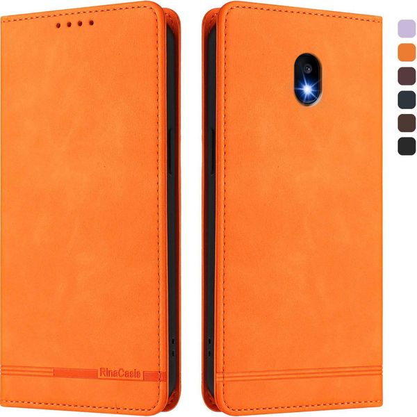 Custodia Per Samsung Galaxy J5 2017, Retro Custodia Flip In Finto Cuoio Con Supporto E Slot Per Schede Arancione-image