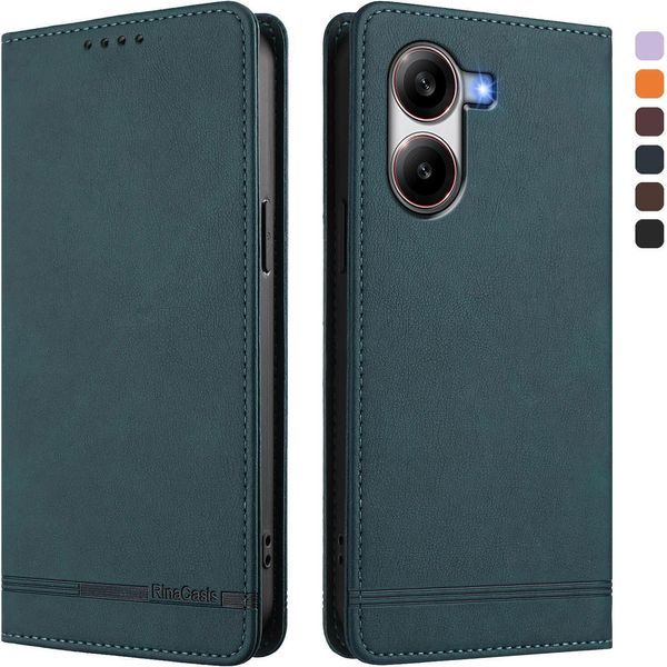Custodia Per Xiaomi Poco X7 Pro, Custodia Retro In Finto Cuoio Flip Con Supporto E Slot Per Carte Verde-image