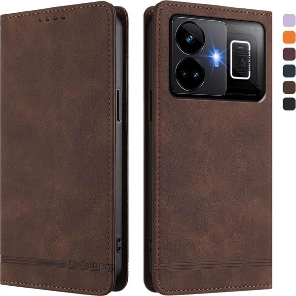 Custodia Per Realme GT3 5G, Custodia Retro In Finto Cuoio Con Supporto E Slot Per Carte Di Credito Marrone-image