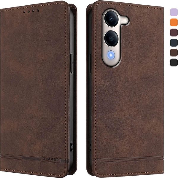 Custodia Per Vivo Y29S, Custodia Retro In Finto Cuoio Con Supporto E Slot Per Carte Di Credito Marrone-image
