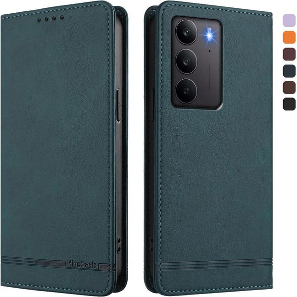 Custodia Per Realme C75 4G, Custodia Retro In Finto Cuoio Con Supporto E Slot Per Carte Di Credito Verde-image