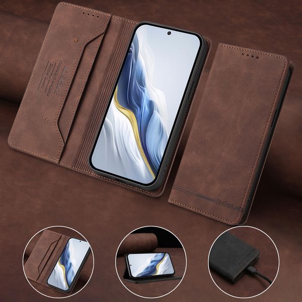 Custodia Per Xiaomi Redmi 9, Retro In Finto Cuoio Flip Case Con Supporto E Slot Per Schede Brown-image