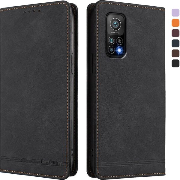 Custodia Per Xiaomi Mi 10T / Mi 10T Pro, Retro Custodia Flip In Finto Cuoio Con Supporto E Slot Per Schede Nero-image
