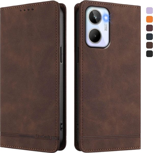 Custodia Per Realme 10 4G, Custodia Retro In Finto Cuoio Con Supporto E Slot Per Carte Di Credito Marrone-image