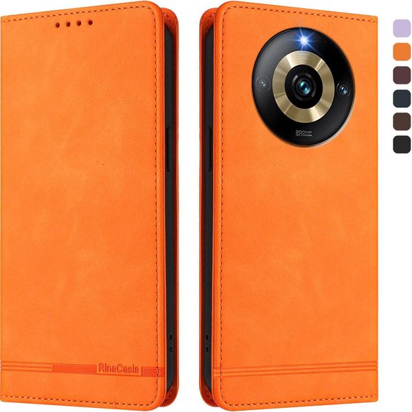 Custodia Per Realme Narzo 60 Pro, Custodia Retro In Finto Cuoio Con Supporto E Slot Per Carte Di Credito Arancione-image
