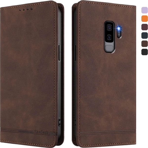 Custodia Per Samsung Galaxy S9 Plus, Custodia Retro In Finto Cuoio Con Supporto E Slot Per Carte Di Credito Marrone-image