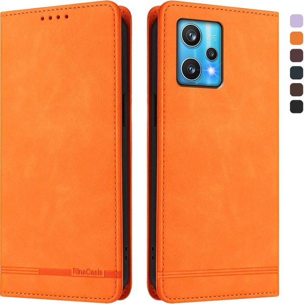 Custodia Per Realme 9 4G/Realme 9 Pro+ 5G, Custodia Retro In Finto Cuoio Flip Con Supporto E Slot Per Carte Arancione-image