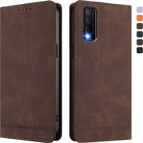 Custodia Per Vivo Y20, Custodia Retro In Finto Cuoio Con Supporto E Slot Per Carte Di Credito Marrone-image