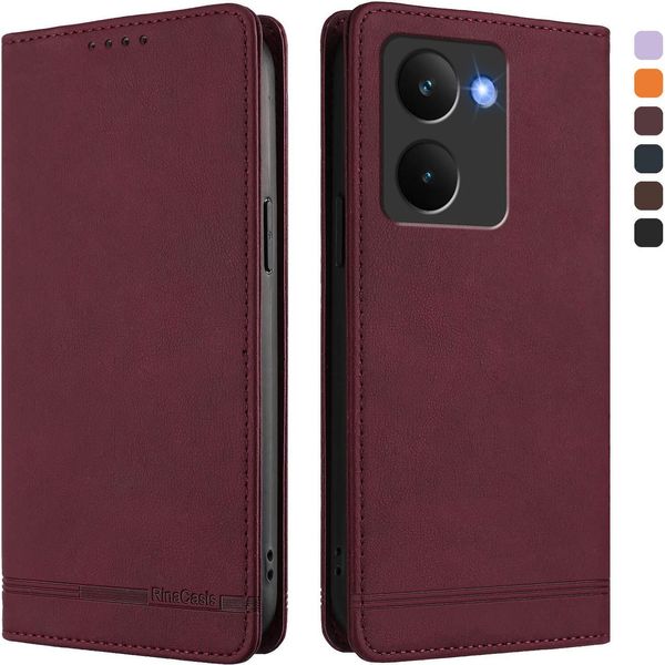 Custodia Per Realme P3 Ultra, Custodia Retro In Finto Cuoio Con Supporto E Slot Per Carte Di Credito Rosso-image