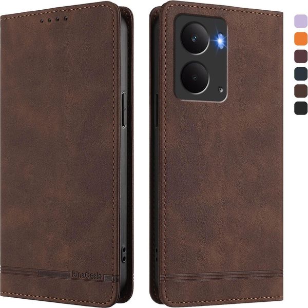 Custodia Per Realme P3, Custodia Retro In Finto Cuoio Con Supporto E Slot Per Carte Di Credito Marrone-image